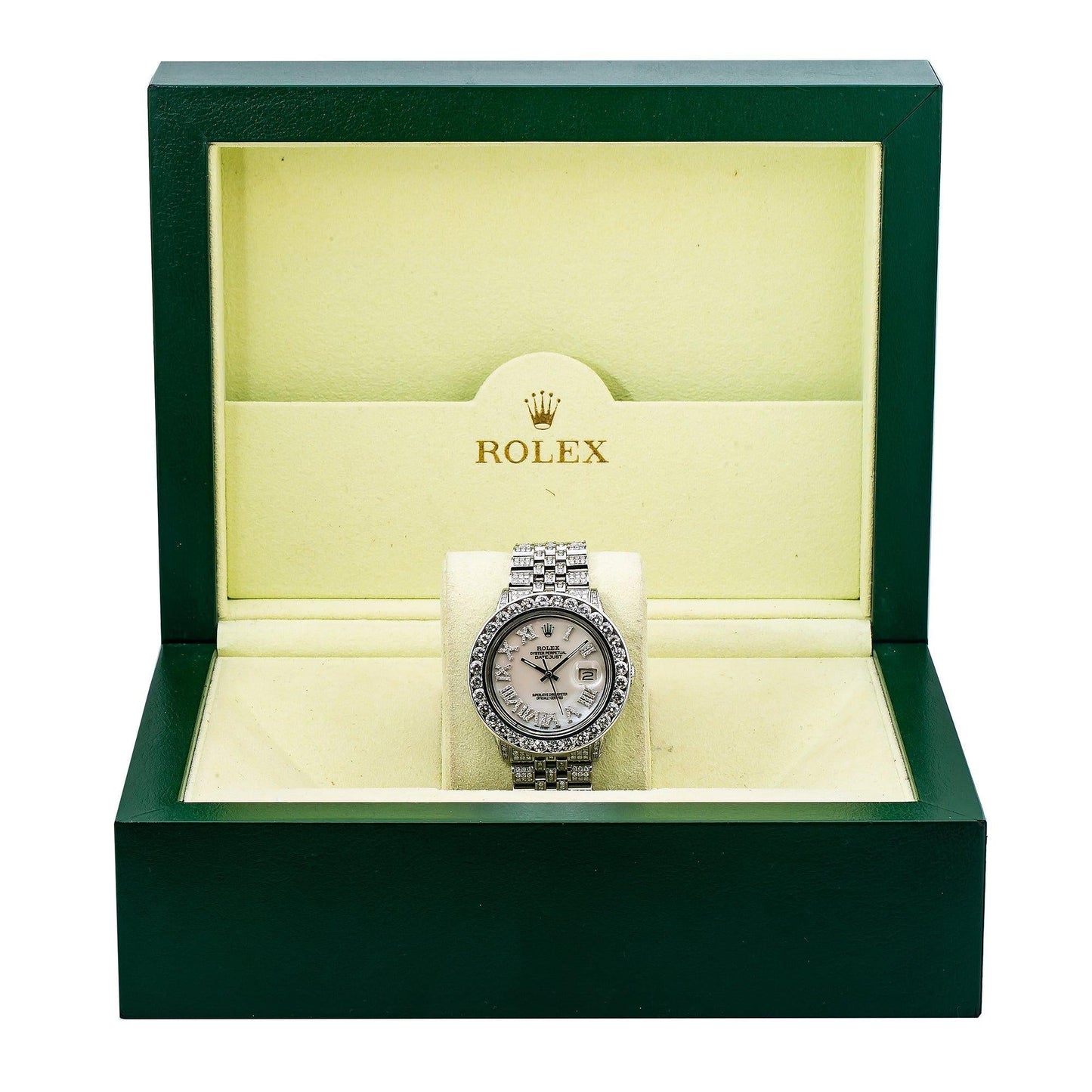 Rolex Datejust 36MM 16200 Mother of Pearl Roman Diamond Dial Diamond Bezel Stainless Steel Full Diamond Jubilee Bracelet