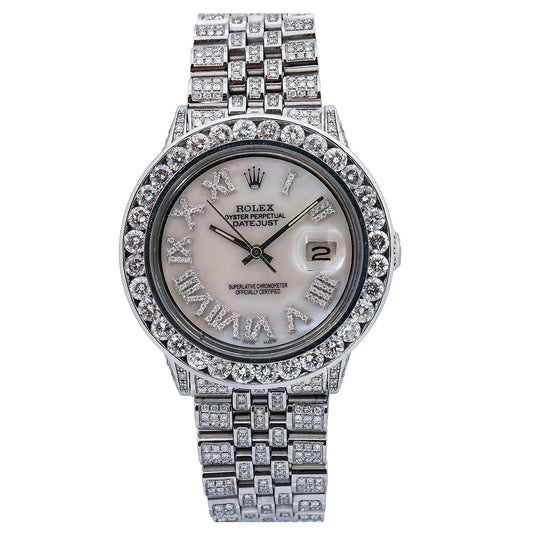 Rolex Datejust 36MM 16200 Mother of Pearl Roman Diamond Dial Diamond Bezel Stainless Steel Full Diamond Jubilee Bracelet