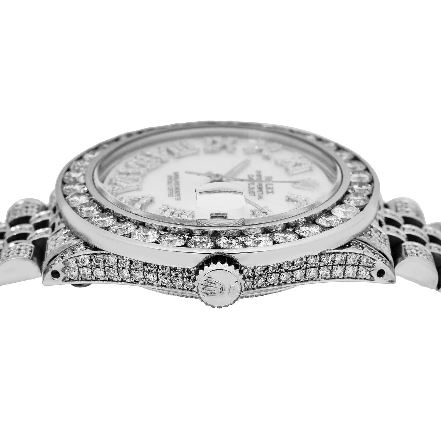 Rolex Datejust 36MM 16200 Mother of Pearl Roman Diamond Dial Diamond Bezel Stainless Steel Full Diamond Jubilee Bracelet