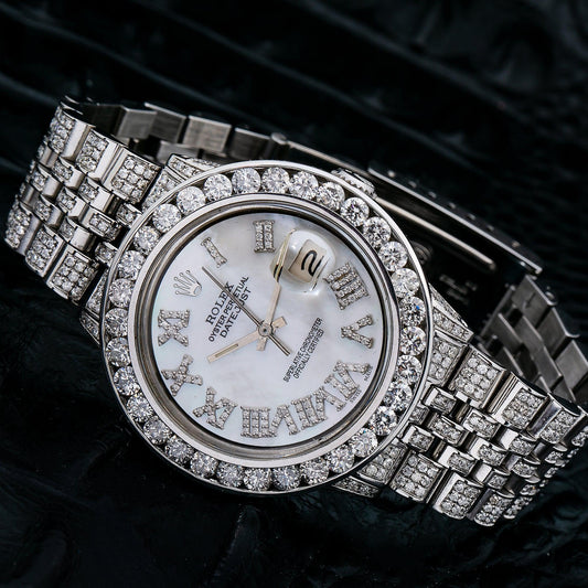 Rolex Datejust 36MM 16200 Mother of Pearl Roman Diamond Dial Diamond Bezel Stainless Steel Full Diamond Jubilee Bracelet