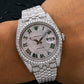 Rolex Datejust 41MM 126300 Diamond Paved Green Roman Dial Diamond Bezel Stainless Steel Full Diamond Jubilee Bracelet