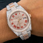 Rolex Datejust 41MM 126331 Diamond Paved Red Roman Dial Diamond Bezel Two Tone Rose Gold Full Diamond Oyster Bracelet
