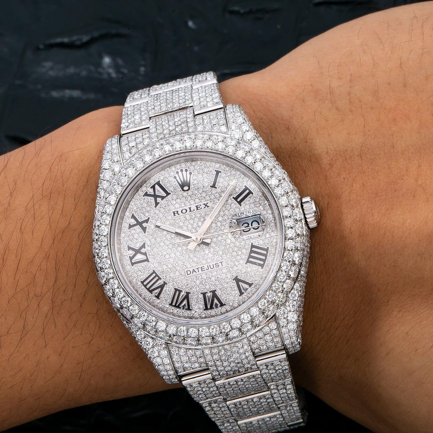 Rolex Datejust 41MM 116334 Diamond Paved Roman Dial Diamond Bezel Stainless Steel Full Diamond Oyster Bracelet