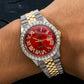 Rolex Datejust 36MM 1601 Red Roman Diamond Dial Diamond Bezel Two Tone Yellow Gold Semi Diamond Jubilee Bracelet