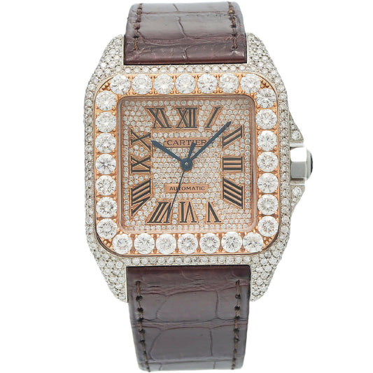 Cartier Santos 100 W20073X8 41MM Rose Gold Diamond Dial With 11.35 CT Diamonds