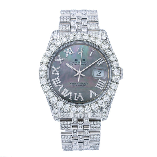 Rolex Datejust 36MM 116234 Black Mother of Pearl Roman Diamond Dial Diamond Bezel Stainless Steel Full Diamond Jubilee Bracelet 11.25ct
