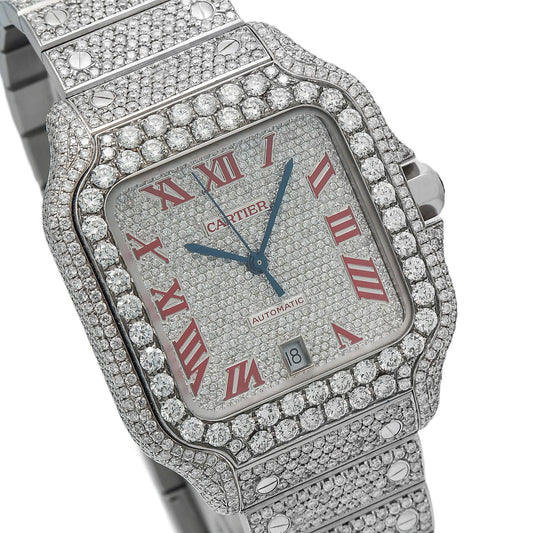 Cartier Santos WSSA0029 35MM Diamond Dial With Round Diamond Bezel