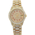 Rolex Datejust 31MM 6827 Diamond Paved Red Eastern Arabic Dial Diamond Bezel 18K Yellow Gold Full Diamond President Bracelet