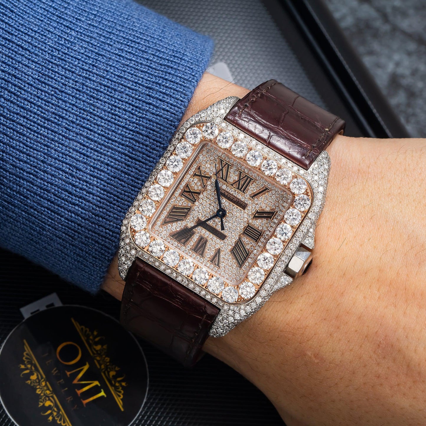 Cartier Santos 100 W20073X8 41MM Rose Gold Diamond Dial With 11.35 CT Diamonds