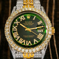 Rolex Datejust 36MM 1601 Green Roman Diamond Dial Diamond Bezel Two Tone Yellow Gold Full Diamond Jubilee Bracelet 9.25ct