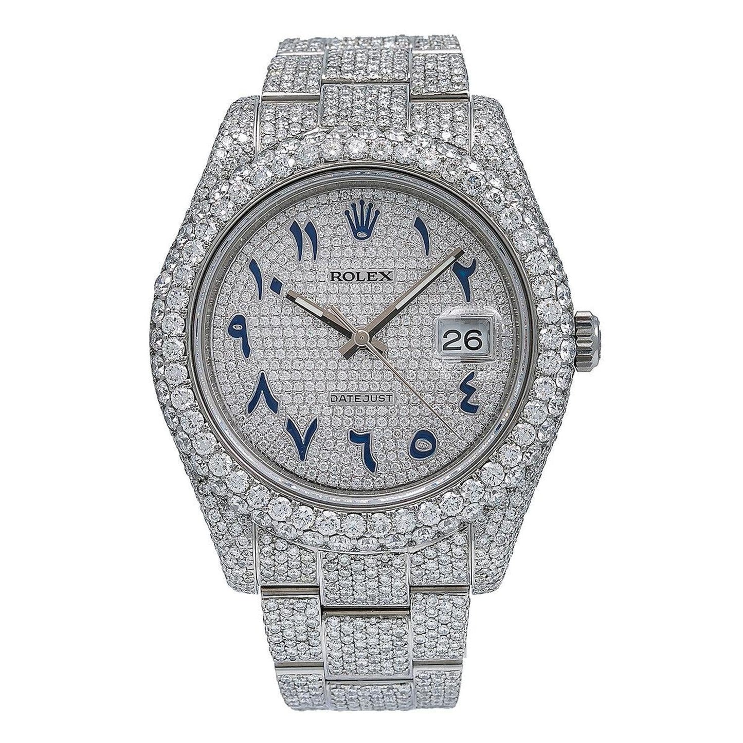 Rolex Datejust 41MM 126300 Diamond Paved Blue Eastern Arabic Dial Diamond Bezel Stainless Steel Full Diamond Oyster Bracelet 18.75ct