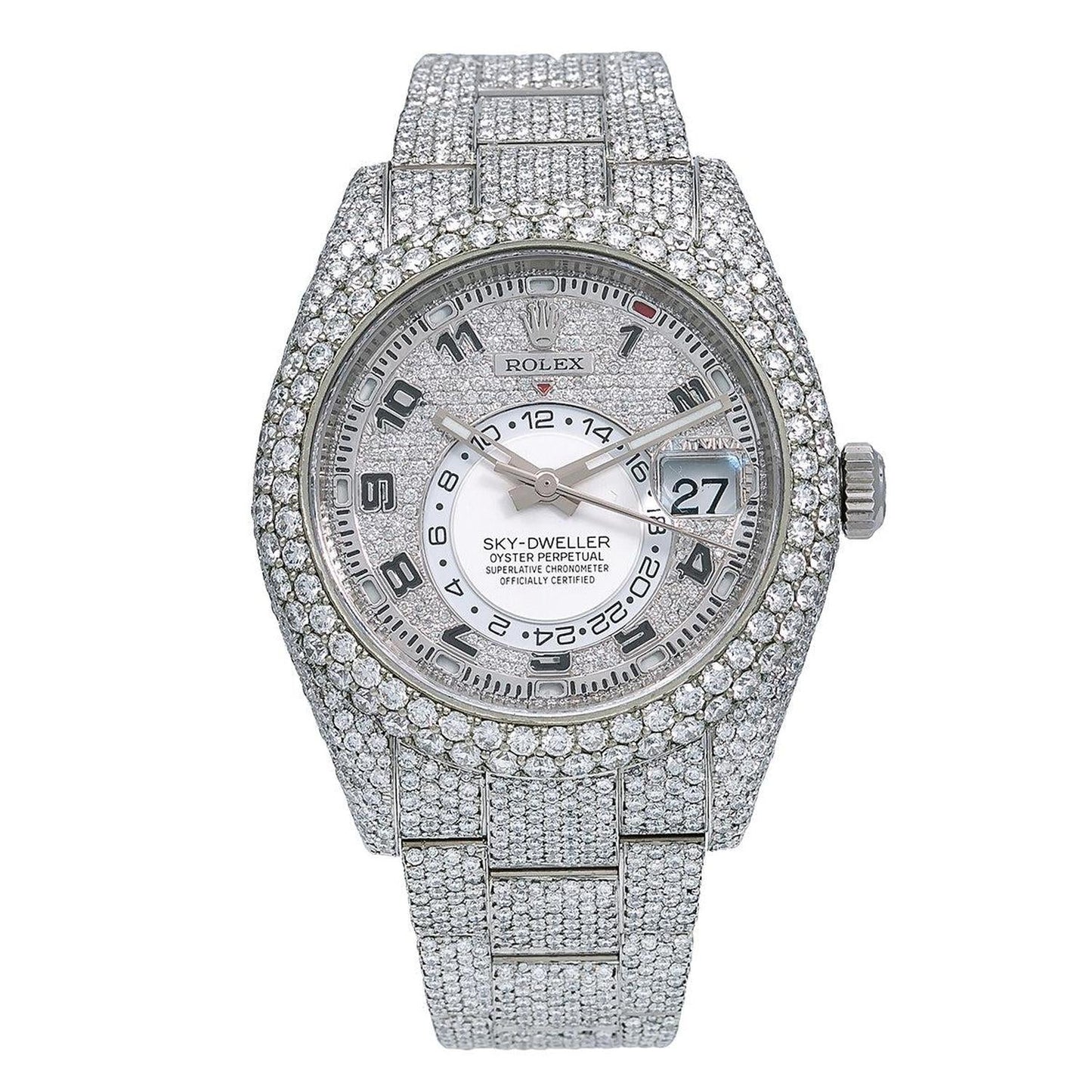 Rolex Sky-Dweller 42MM 326934 Diamond Paved Arabic Dial Diamond Bezel Stainless Steel Full Diamond Oyster Bracelet 22.94ct