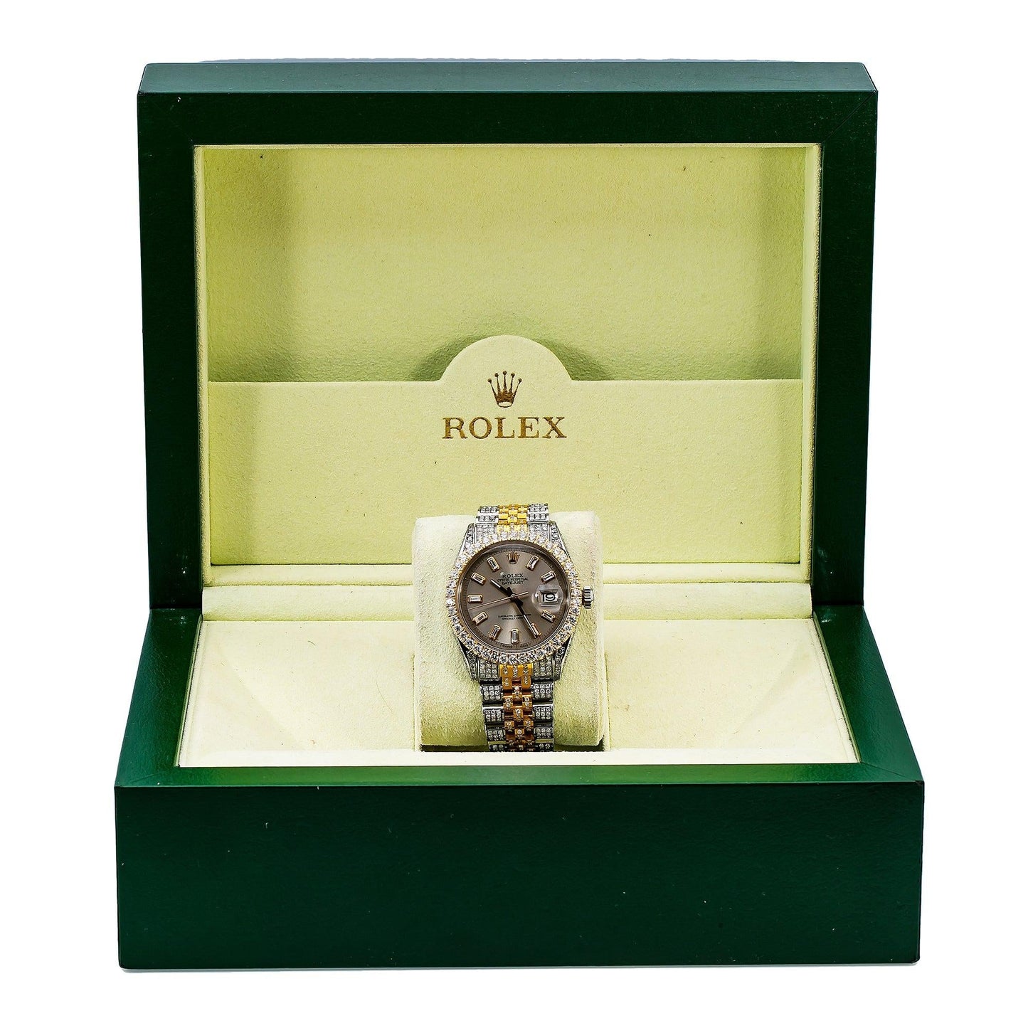 Rolex Datejust 36MM 1601 Slate Gray Baguette Diamond Dial Diamond Bezel Two Tone Yellow Gold Full Diamond Jubilee Bracelet 8.35ct