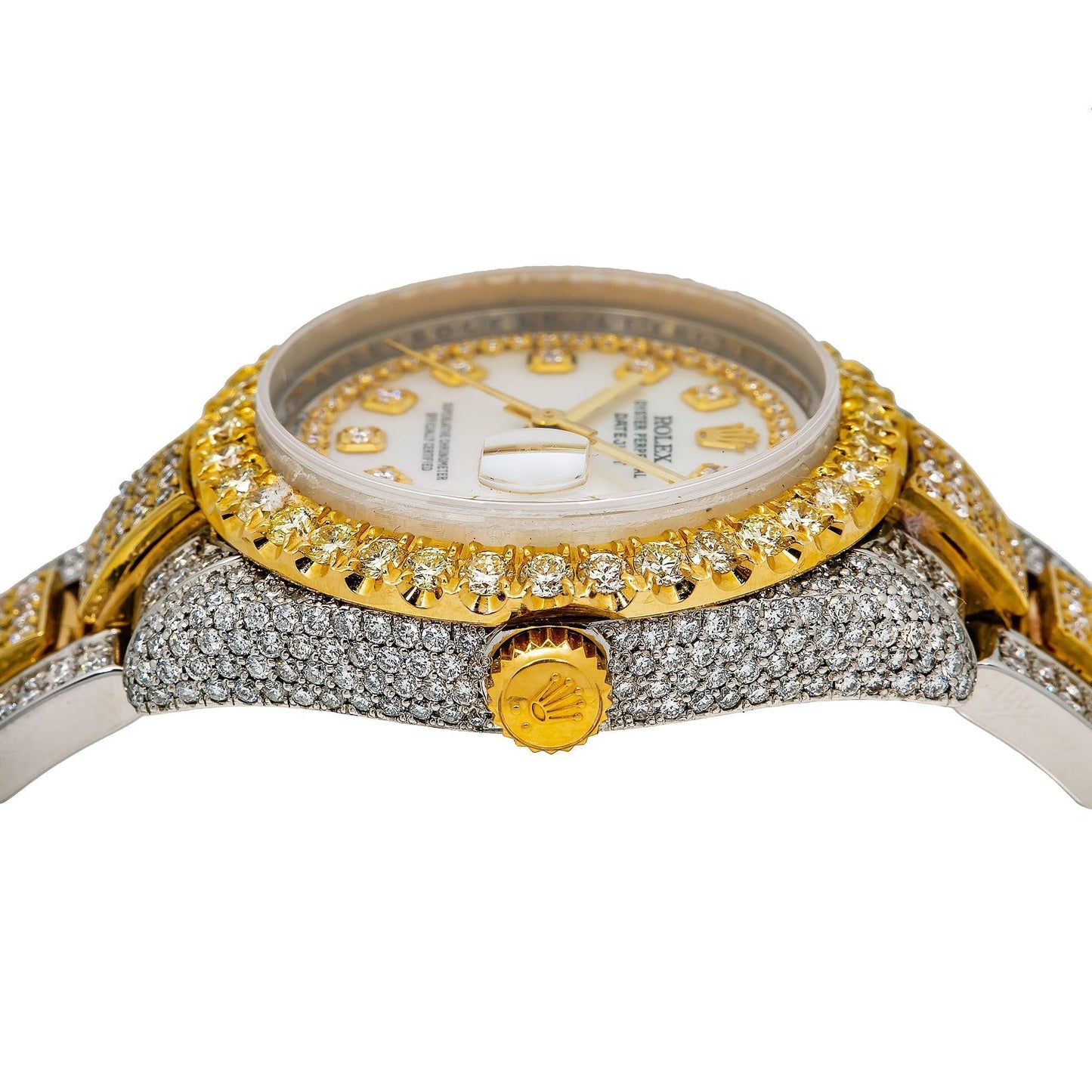 Rolex Datejust 31MM 178243 Mother of Pearl Diamond Dial Diamond Bezel Two Tone Yellow Gold Full Diamond Oyster Bracelet 12.25ct