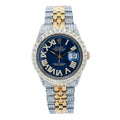 Rolex Datejust 36MM 1601 Blue Roman Diamond Dial Diamond Bezel Two Tone Yellow Gold Full Diamond Jubilee Bracelet 8.25ct