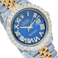Rolex Datejust 36MM 1601 Blue Roman Diamond Dial Diamond Bezel Two Tone Yellow Gold Full Diamond Jubilee Bracelet 8.25ct