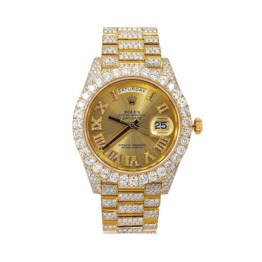 Rolex Day-Date 40MM 228238 Champagne Roman Diamond Dial Diamond Bezel 18K Yellow Gold Full Diamond President Bracelet