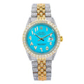 Rolex Datejust 36MM 1601 Turquoise Eastern Arabic Diamond Dial Diamond Bezel Two Tone Yellow Gold Full Diamond Jubilee Bracelet 8.75ct