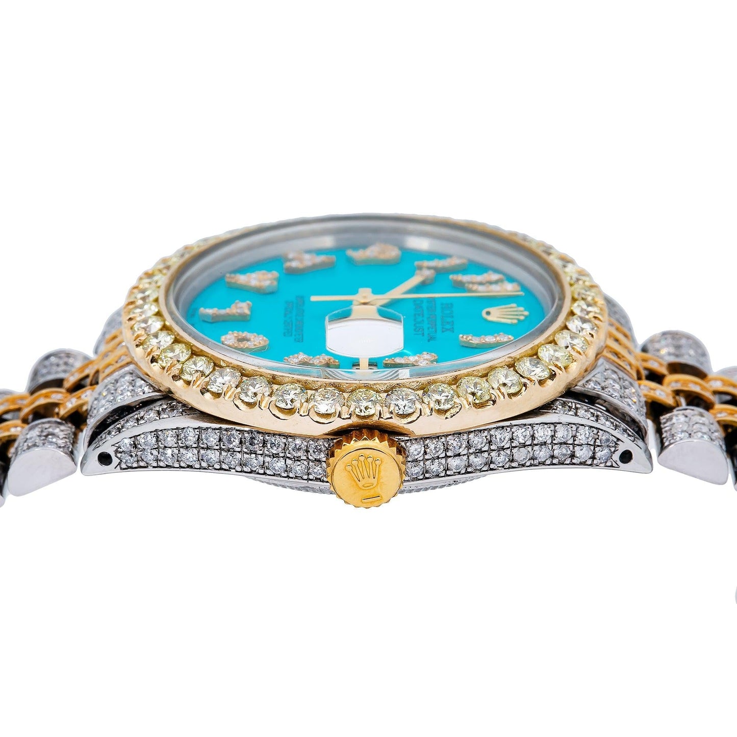 Rolex Datejust 36MM 1601 Turquoise Eastern Arabic Diamond Dial Diamond Bezel Two Tone Yellow Gold Full Diamond Jubilee Bracelet 8.75ct