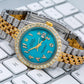 Rolex Datejust 36MM 1601 Turquoise Eastern Arabic Diamond Dial Diamond Bezel Two Tone Yellow Gold Full Diamond Jubilee Bracelet 8.75ct