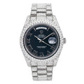 Rolex Day-Date II 41MM 218239 Black Roman Dial Diamond Bezel 18K White Gold Full Diamond President Bracelet 17.75ct