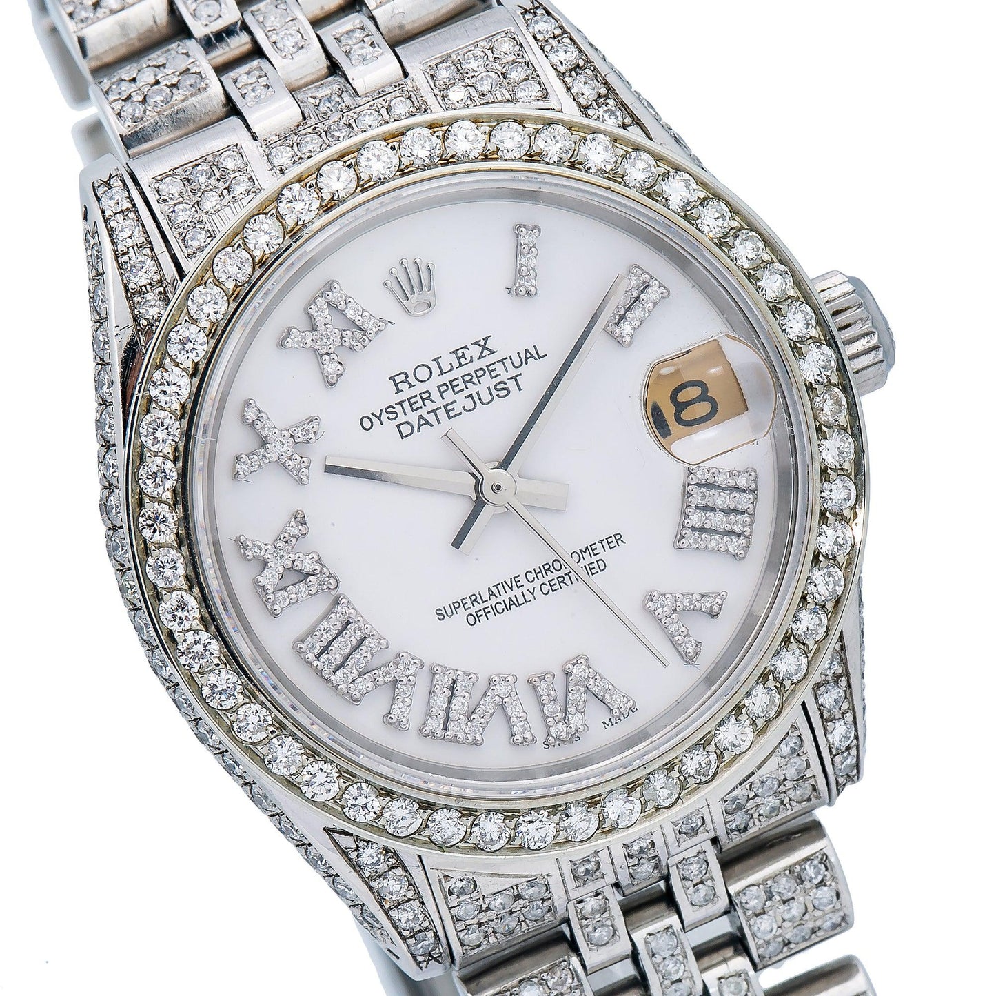 Rolex Datejust 31MM 78274 White Roman Diamond Dial Diamond Bezel Stainless Steel Full Diamond Jubilee Bracelet