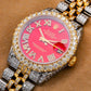 Rolex Datejust 31MM 6827 Red Roman Diamond Dial Diamond Bezel Two Tone Yellow Gold Full Diamond Jubilee Bracelet 7.25ct