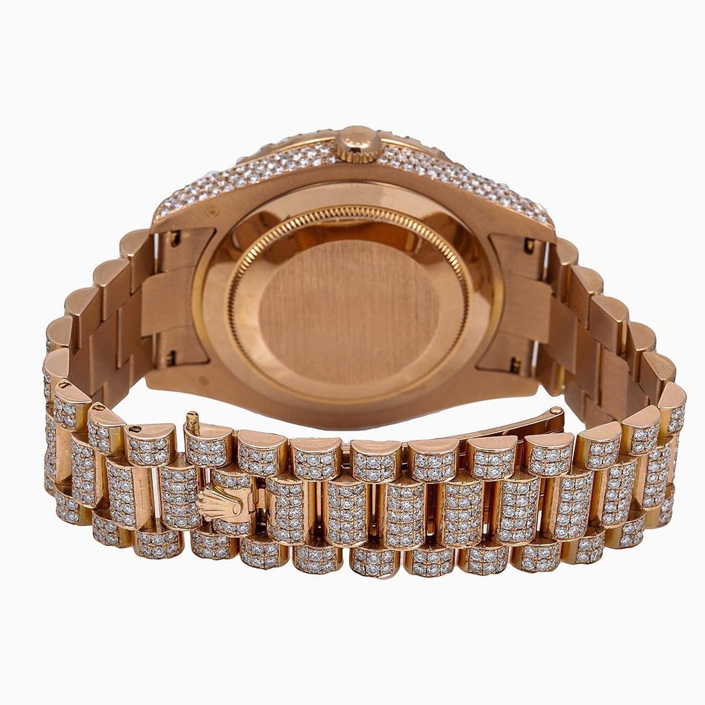 Rolex Day-Date II 41MM 218235 Black Roman Diamond Dial Diamond Bezel 18K Rose Gold Full Diamond President Bracelet 25.75ct