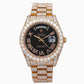 Rolex Day-Date II 41MM 218235 Black Roman Diamond Dial Diamond Bezel 18K Rose Gold Full Diamond President Bracelet 25.75ct