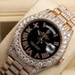 Rolex Day-Date II 41MM 218235 Black Roman Diamond Dial Diamond Bezel 18K Rose Gold Full Diamond President Bracelet 25.75ct
