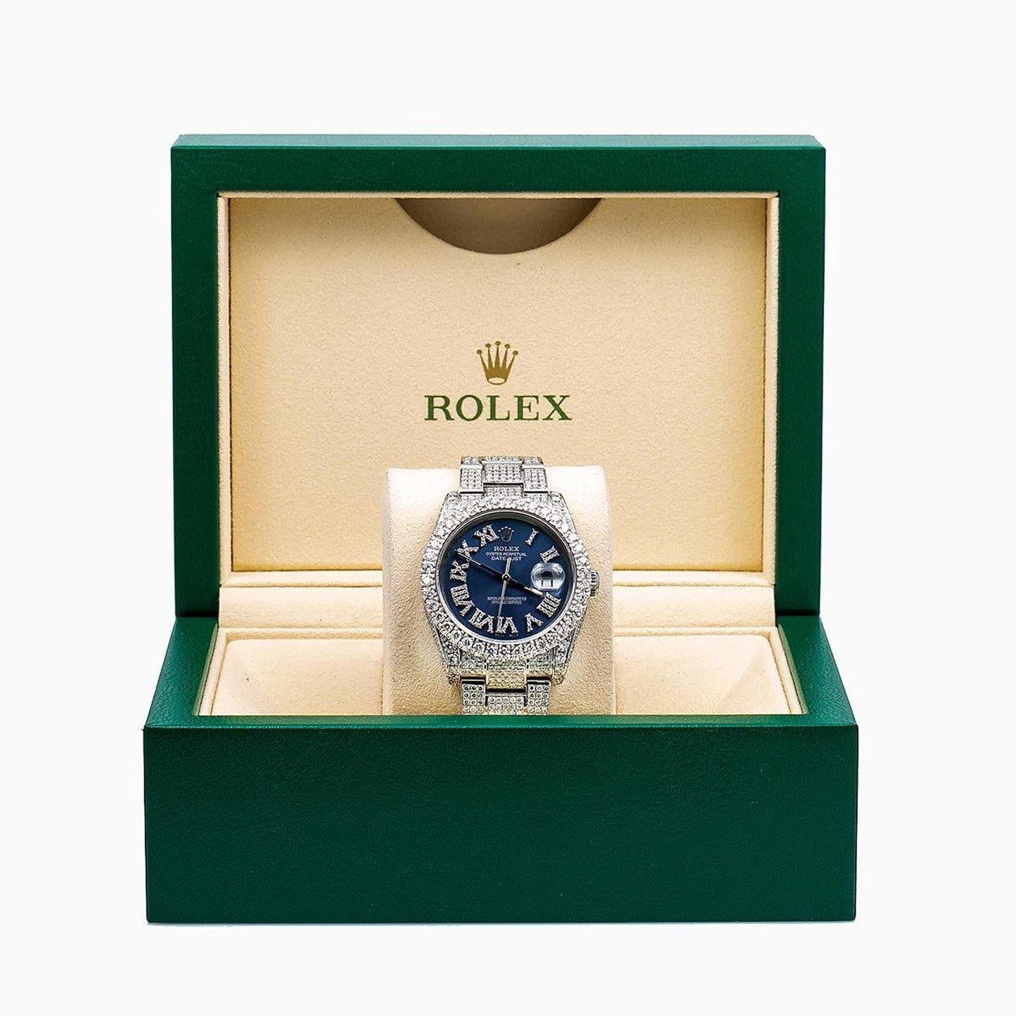 Rolex Datejust 36MM 116234 Blue Roman Diamond Dial Diamond Bezel Stainless Steel Full Diamond Oyster Bracelet 14.75ct