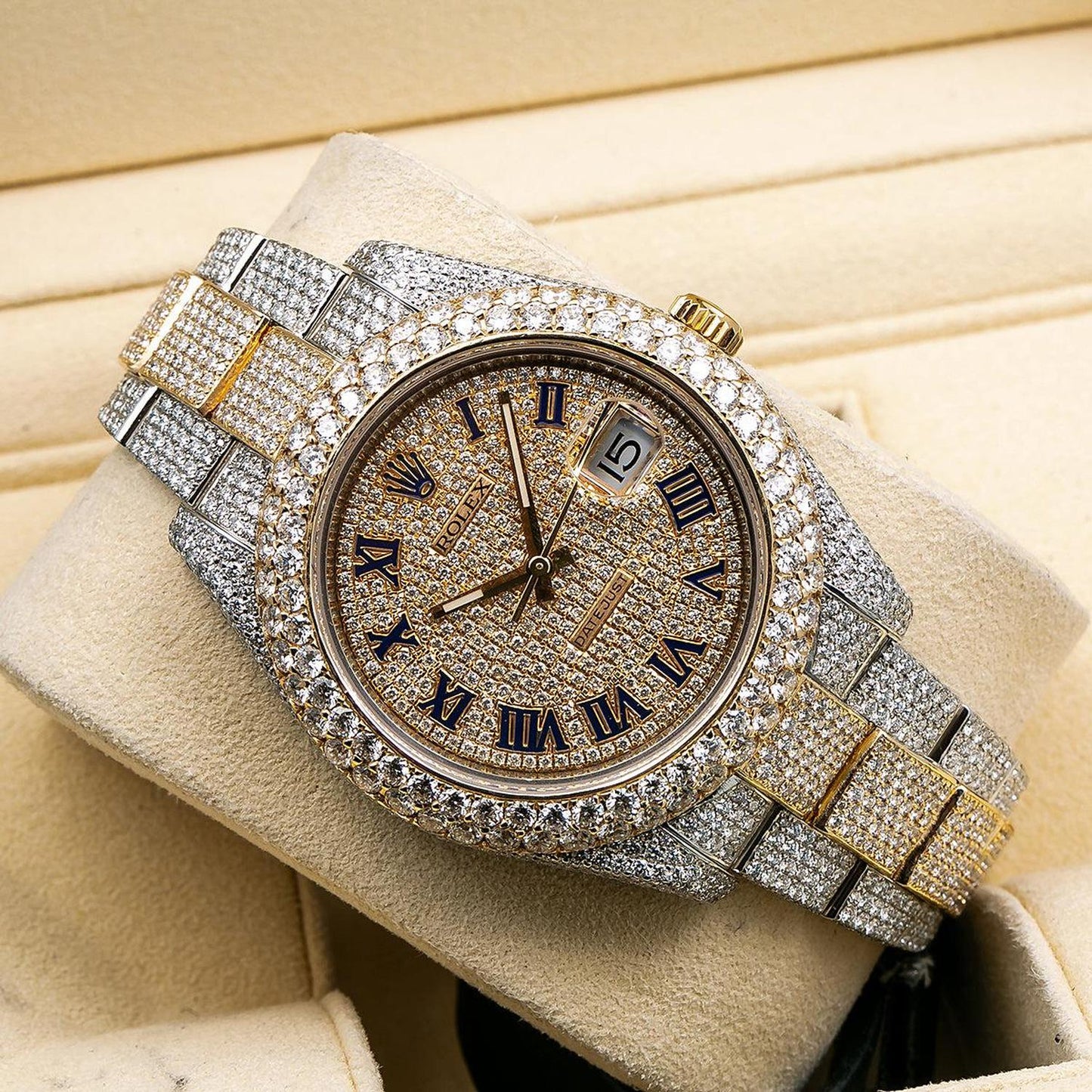 Rolex Datejust II 41MM 116333 Diamond Paved Roman Dial Diamond Bezel Two Tone Yellow Gold Full Diamond Oyster Bracelet 22.75ct