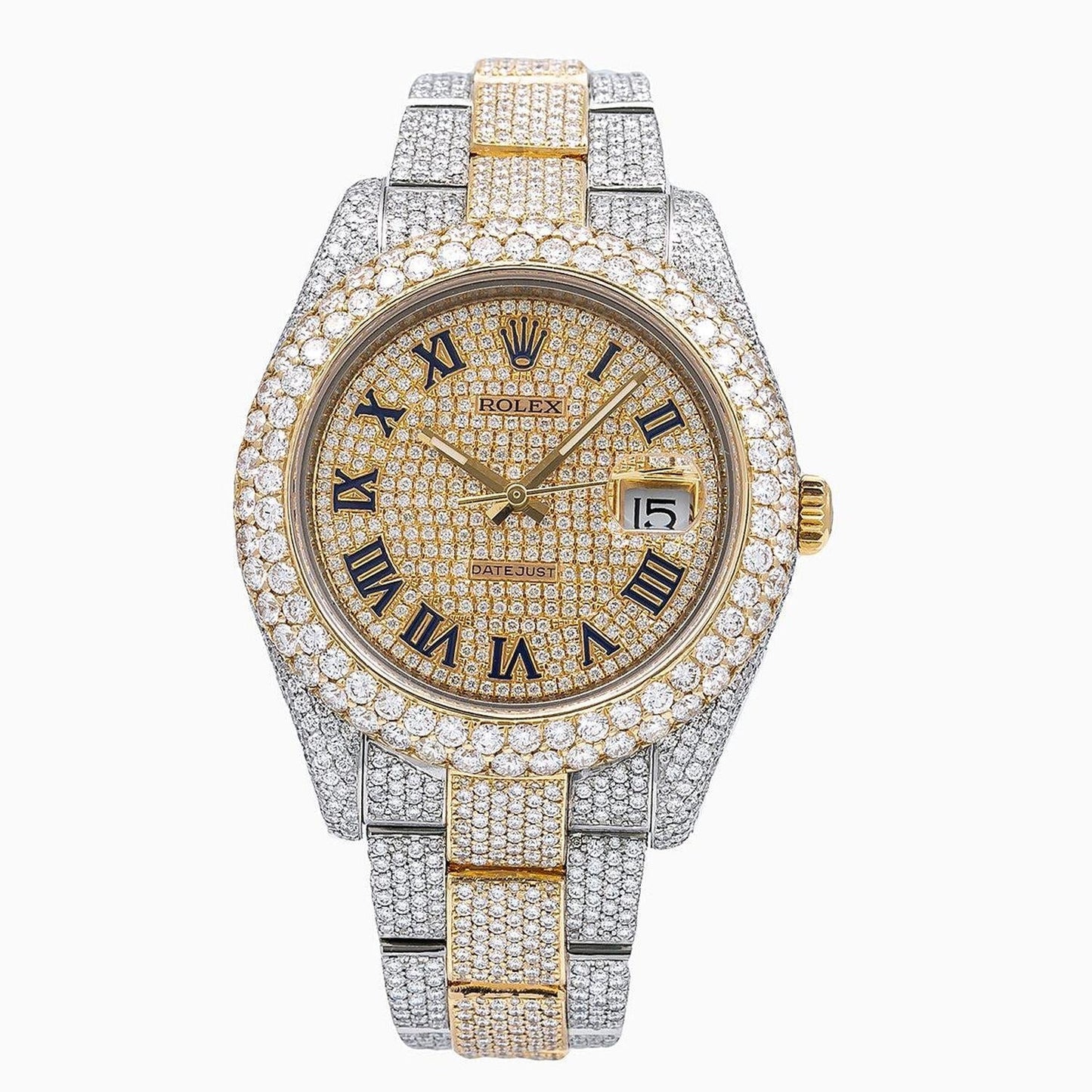 Rolex Datejust II 41MM 116333 Diamond Paved Roman Dial Diamond Bezel Two Tone Yellow Gold Full Diamond Oyster Bracelet 22.75ct