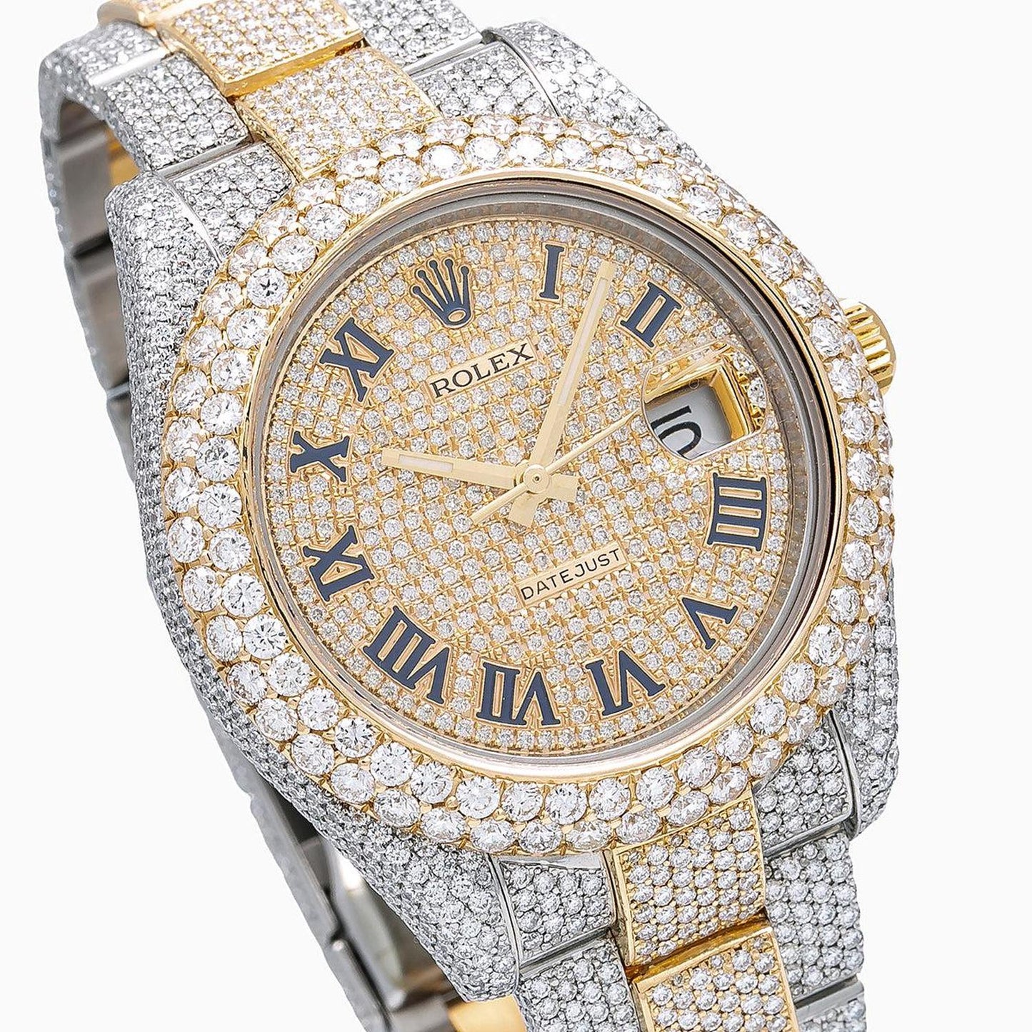 Rolex Datejust II 41MM 116333 Diamond Paved Roman Dial Diamond Bezel Two Tone Yellow Gold Full Diamond Oyster Bracelet 22.75ct