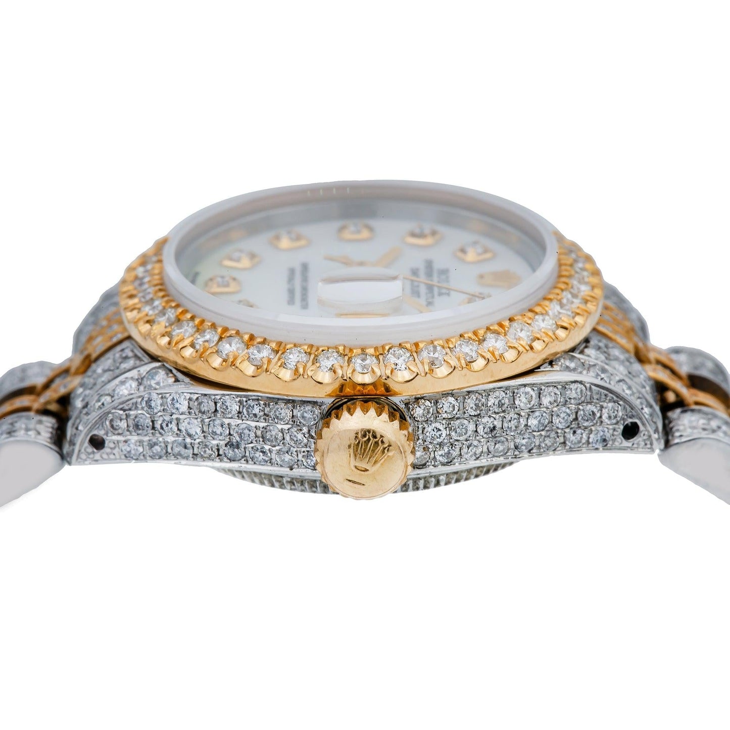 Rolex Datejust 26MM 6917 Mother of Pearl Diamond Dial Diamond Bezel Two Tone Yellow Gold Full Diamond Jubilee Bracelet 5.75ct