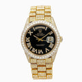 Rolex Day-Date 36MM 18038 Diamond Paved Black Roman Diamond Dial Diamond Bezel 18K Yellow Gold Full Diamond President Bracelet 23.25ct