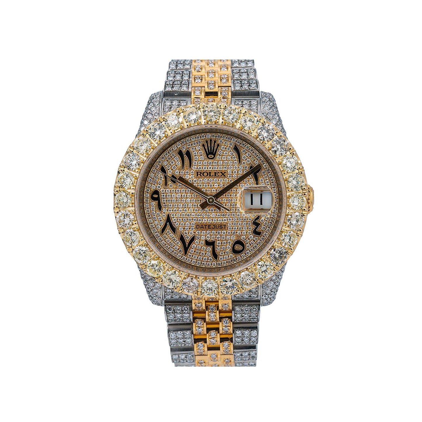 Rolex Datejust 36MM 116233 Diamond Paved Eastern Arabic Dial Diamond Bezel Two Tone Yellow Gold Full Diamond Jubilee Bracelet