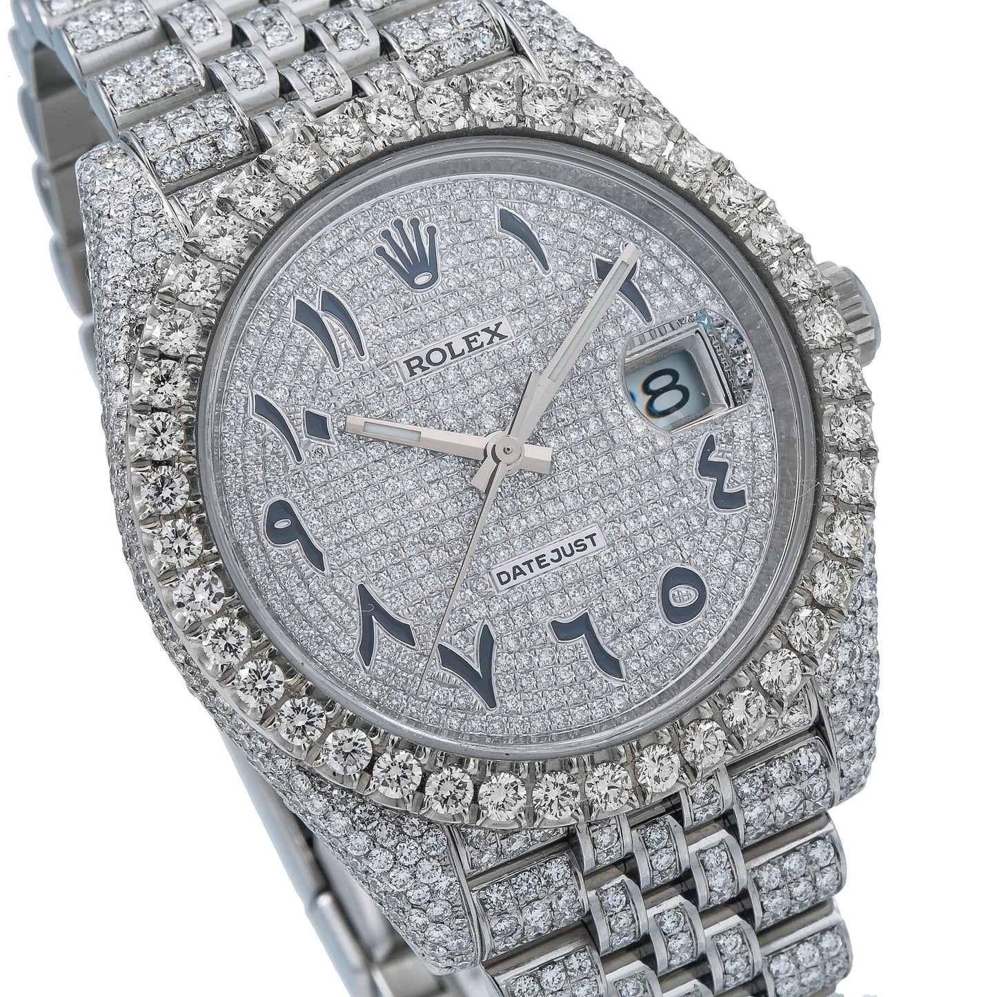 Rolex Datejust 41MM 126300 Diamond Paved Eastern Arabic Dial Diamond Bezel Stainless Steel Full Diamond Jubilee Bracelet