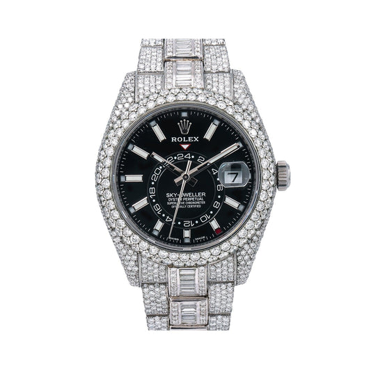 Rolex Sky-Dweller 42MM 326934 Black Dial Diamond Bezel Stainless Steel Full Diamond Oyster Bracelet 29.75ct