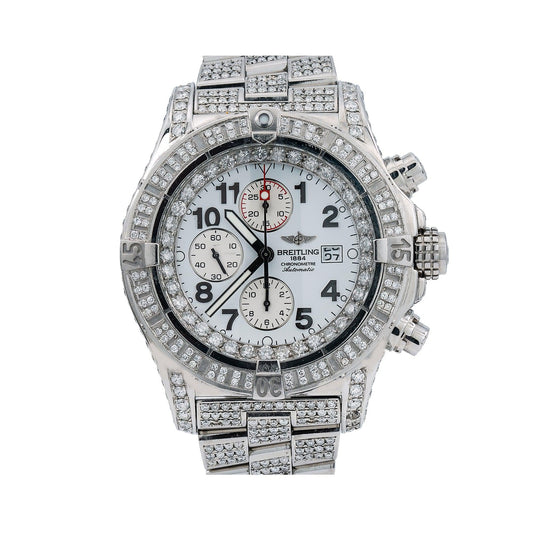 Breitling Super Avenger A13370 48MM White Diamond Dial With 15 CT Diamonds