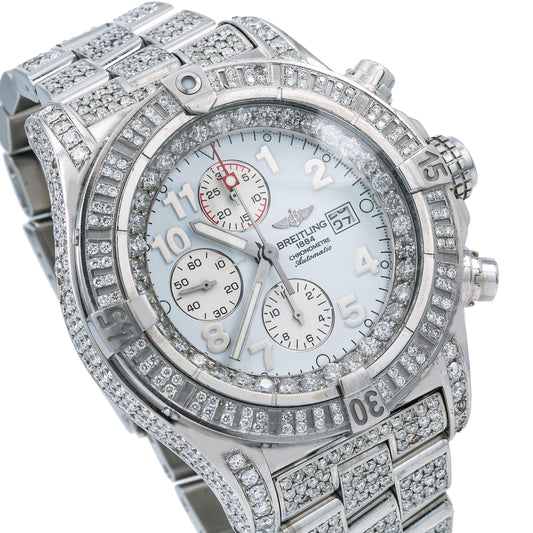 Breitling Super Avenger A13370 48MM White Diamond Dial With 15 CT Diamonds