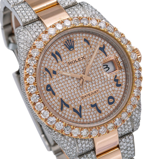 Rolex Datejust 41MM 126331 Diamond Paved Eastern Arabic Dial Diamond Bezel Two Tone Rose Gold Semi Diamond Oyster Bracelet 17.25ct
