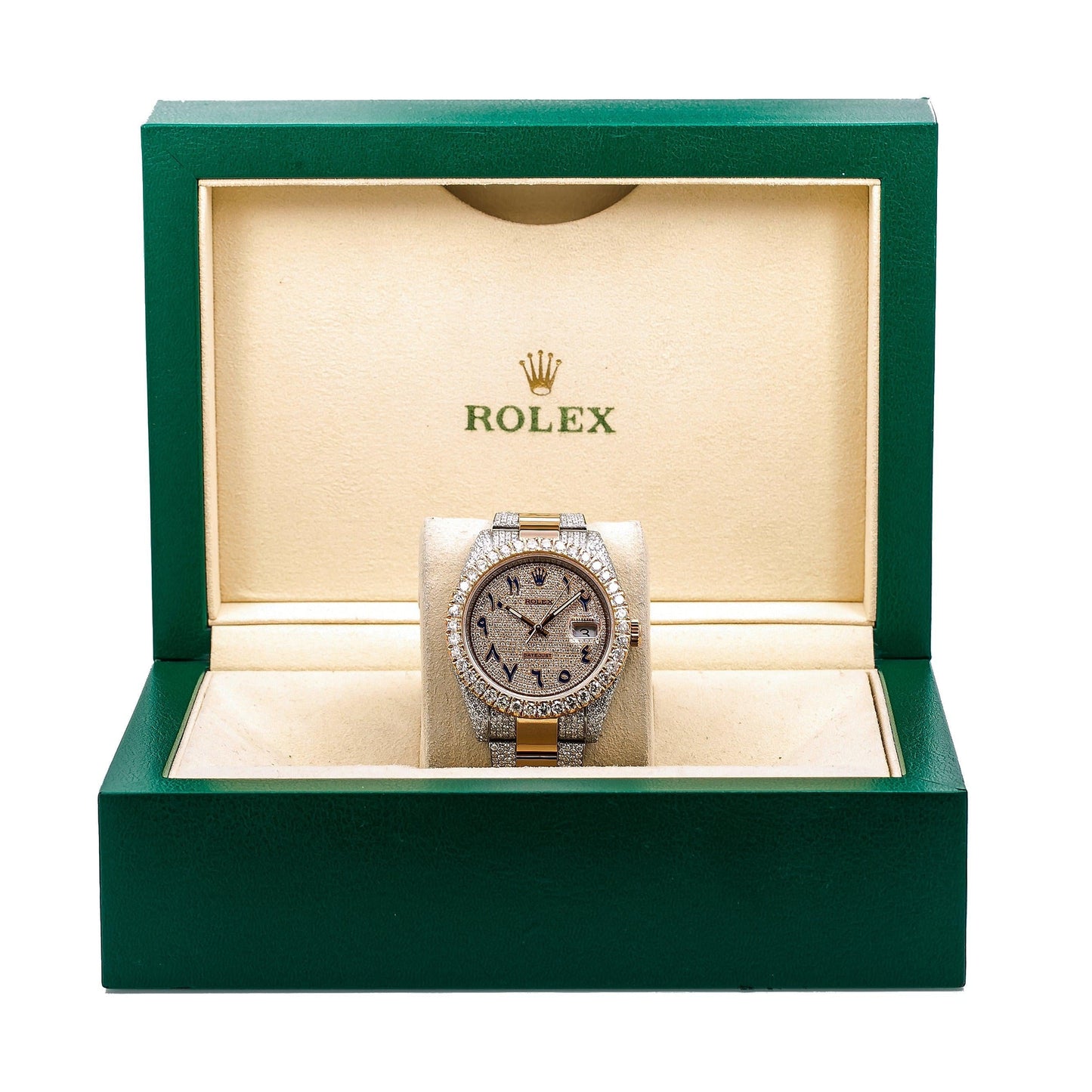 Rolex Datejust 41MM 126331 Diamond Paved Eastern Arabic Dial Diamond Bezel Two Tone Rose Gold Semi Diamond Oyster Bracelet 17.25ct