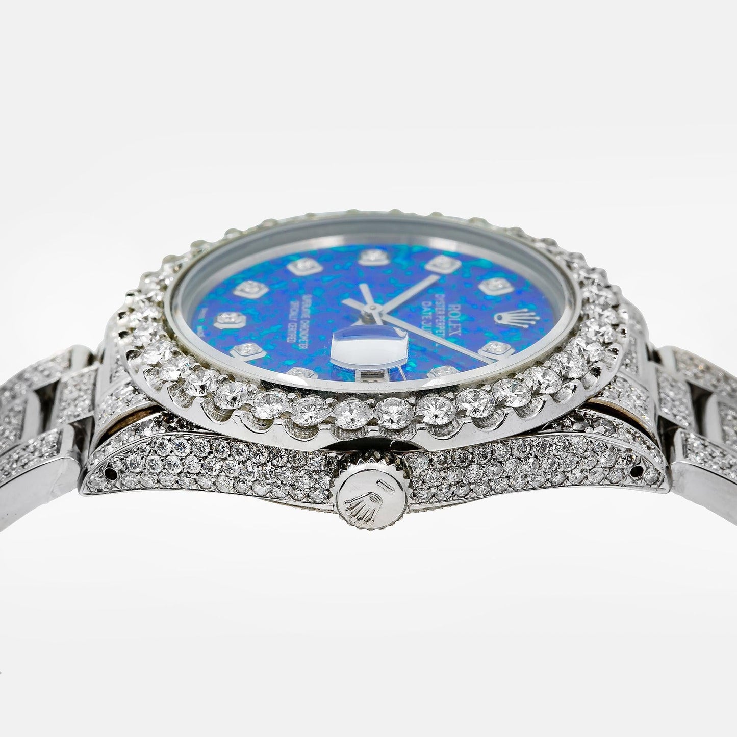 Rolex Datejust 36MM 16014 Blue Diamond Dial Diamond Bezel Stainless Steel Full Diamond Oyster Bracelet