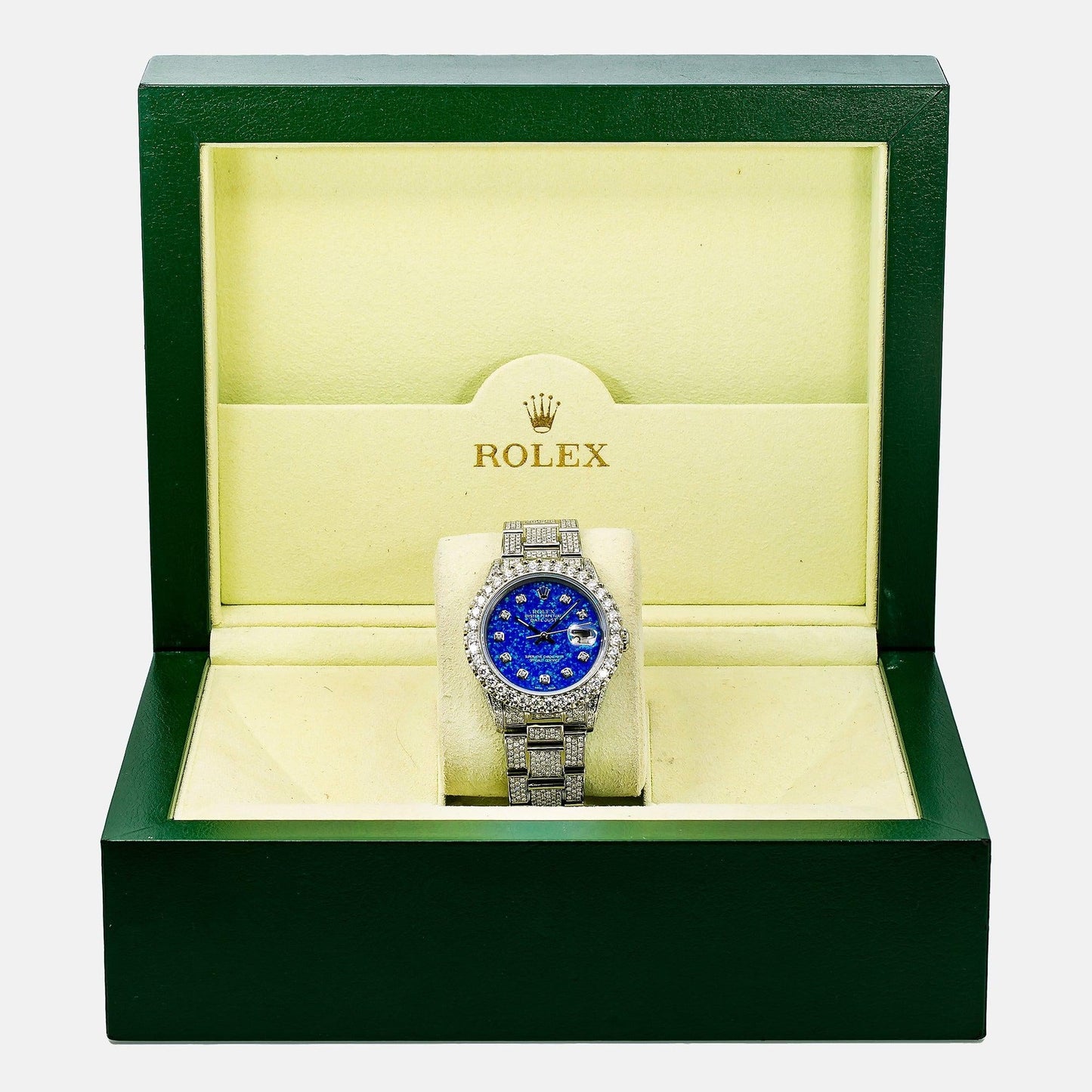 Rolex Datejust 36MM 16014 Blue Diamond Dial Diamond Bezel Stainless Steel Full Diamond Oyster Bracelet