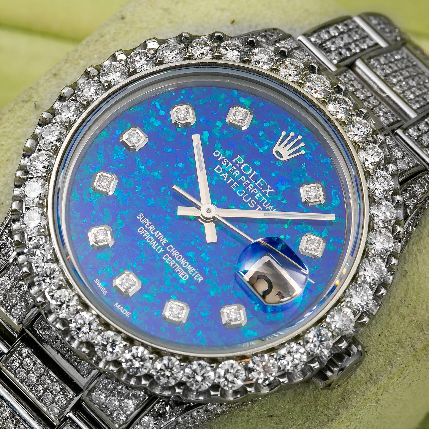 Rolex Datejust 36MM 16014 Blue Diamond Dial Diamond Bezel Stainless Steel Full Diamond Oyster Bracelet