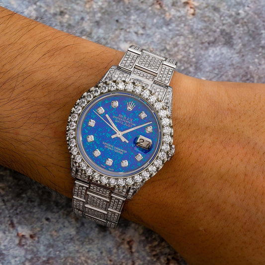 Rolex Datejust 36MM 16014 Blue Diamond Dial Diamond Bezel Stainless Steel Full Diamond Oyster Bracelet
