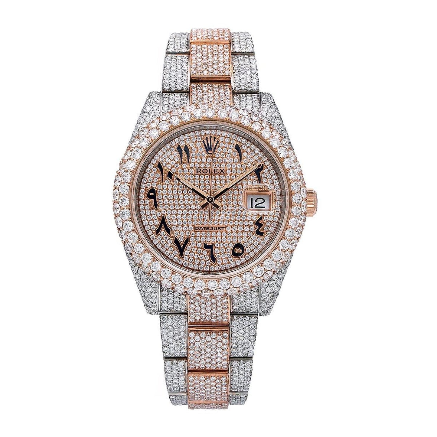 Rolex Datejust 41MM 126301 Diamond Paved Eastern Arabic Dial Diamond Bezel Two Tone Rose Gold Full Diamond Oyster Bracelet 21.25ct
