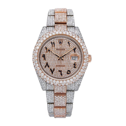 Rolex Datejust 41MM 126301 Diamond Paved Eastern Arabic Dial Diamond Bezel Two Tone Rose Gold Full Diamond Oyster Bracelet 21.25ct