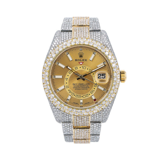 Rolex Sky-Dweller 42MM 326933 Champagne Dial Diamond Bezel Two Tone Yellow Gold Full Diamond Oyster Bracelet